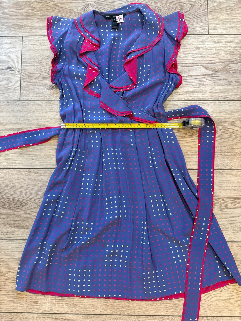 Marc by Marc Jacobs Purple Polka Dot Silk Wrap Dress with Pink Trim size 8 - Picture 8 of 8